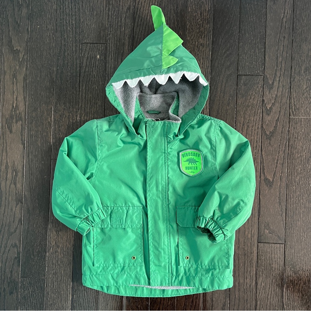 Carter’s Baby Boy Fleece Lined Dinosaur Rain Jacket Size 18 Months